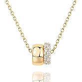 18K Gold Plated Chain For Women,Elegant Double Ring Pendant Necklace with Crystal Accents