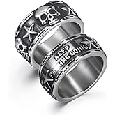 ELFASIO Keep Going Ring Gothic Star Skull Rings for Men Women Band Stainless Steel Silver Pentacle Skeleton Cocktail Party Biker Ring Size 8-13
