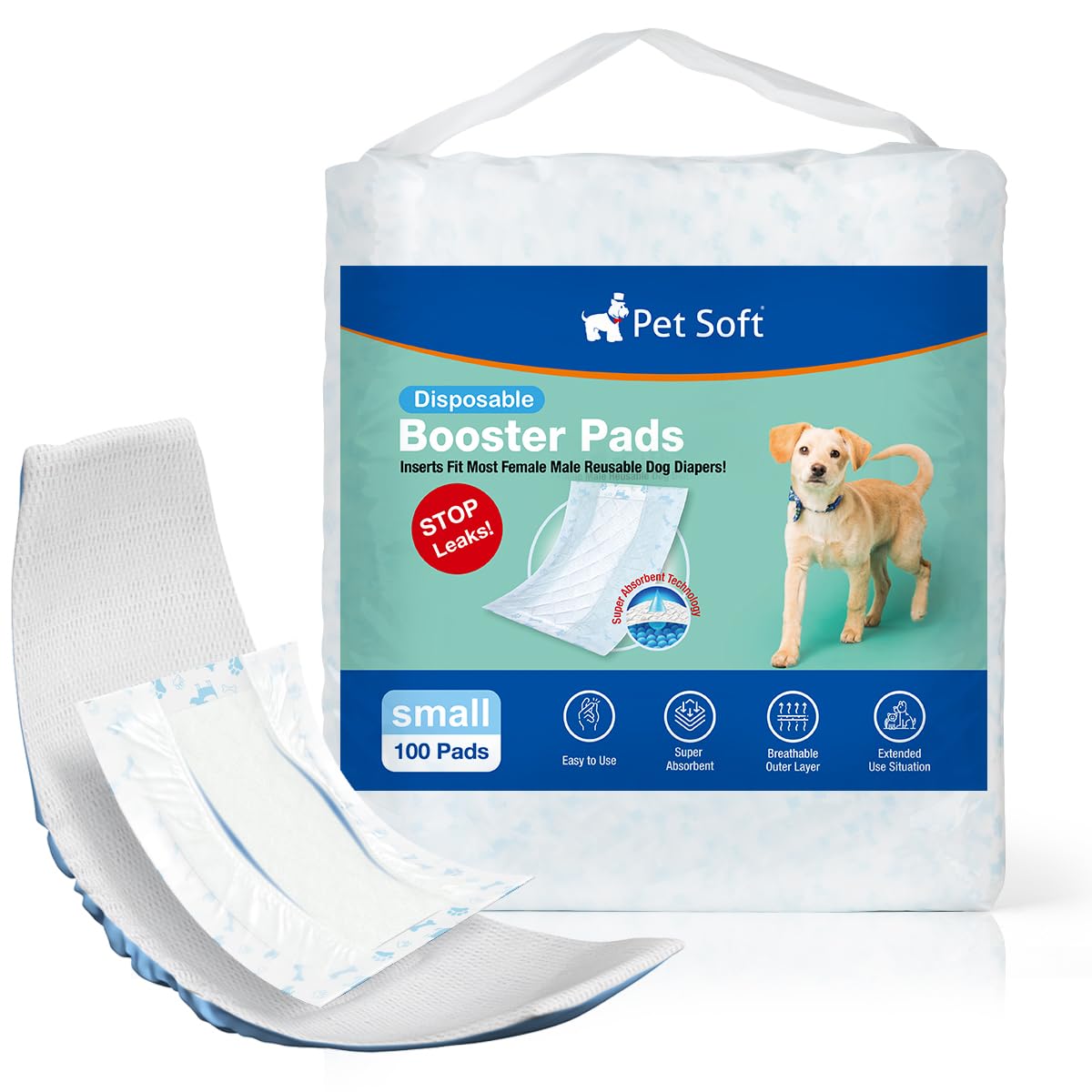 Pet Soft Dog Diaper Liners, 100ct Disposable Dog Nappy Liners for Male Female Dogs with Side Leak-Proof Protection, Period Absorbent Dog Inserts Booster Pads for Dog Nappies (S-100)