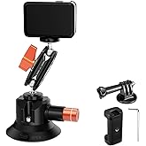 K&F CONCEPT 3" Suction Cup Mount with 360° Double Ball Head Magic Arm, 1/4" Screw Threads, Quick Release Car Mount Compatible with DJI Insta360 for Action Camera Phone Video