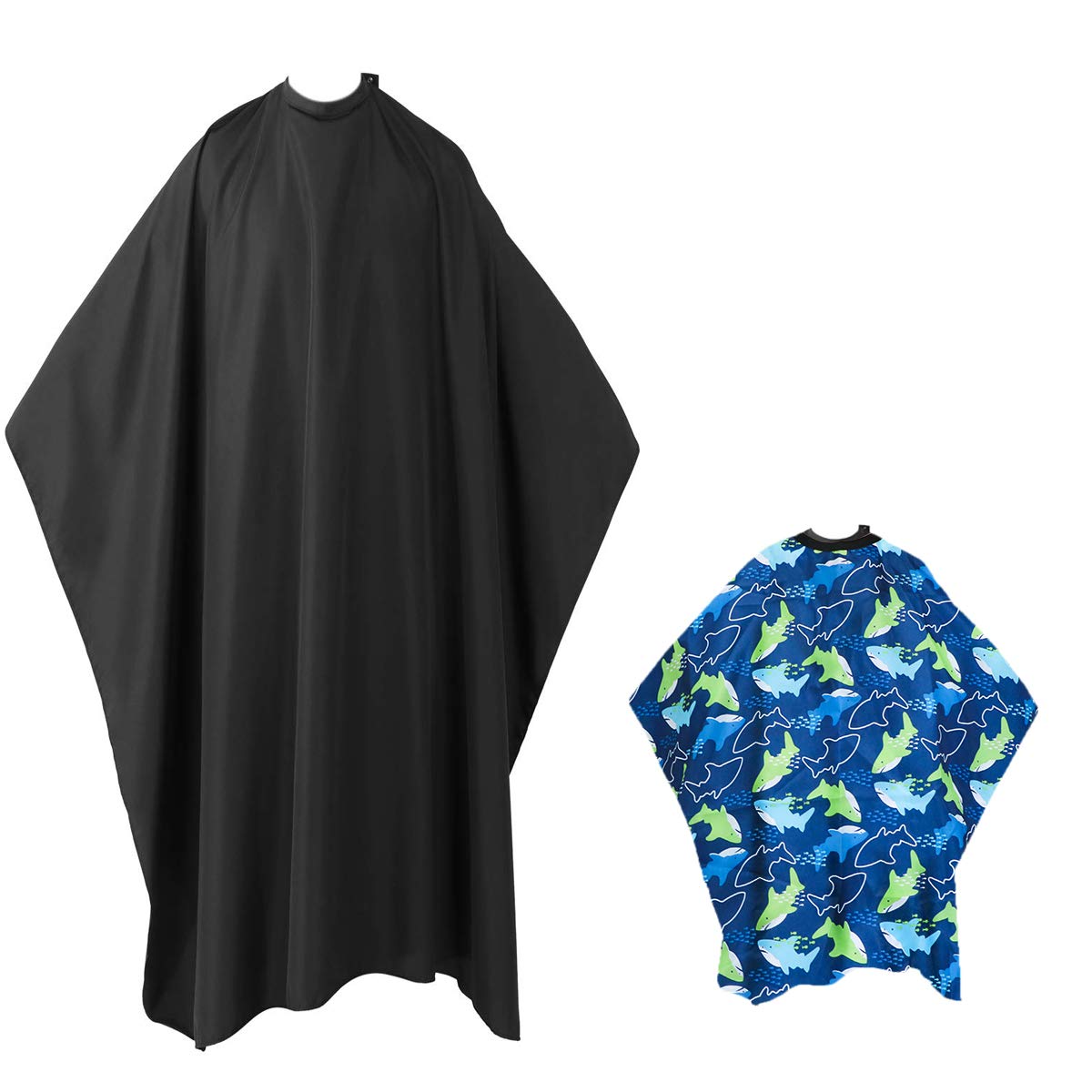 ÁTOMO OLA Professional Barber Cape, 2 Pics Salon Cape, Buckle for Children and Adults Waterproof Hair Styling Cape (Black and Blue Shark)