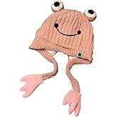 Women's Cute Frog Hat Crochet Knitted Winter Ear Protective Beanie Hat Big Eye Outdoors Autumn Cap