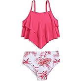 Girls Tankini Swimsuits Two Piece Bathing Suit Ruffle Swimwear Set for Teen Girls 7-16 Years
