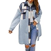FSHAOES Womens Winter Coats Fuzzy Fleece Jacket Shacket Plaid Lapel Button Down Flannel Shirt Lightweight Outwear