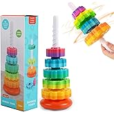 Baby Spinning Stacking Toys, Spin ABS Plastic and Color Rainbow Design Ring Stacker Baby Toys 6 to 12 Months Montessori Educational Learning Autism Sensory Toys for Boys and Girls Baby
