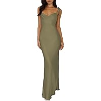 Amazon.com: Womens Elegant Satin V Neck Backless Sleeveless Maxi Dress Silk  Tie Low Back Formal Cocktail Dresses Wedding Guest Army : Clothing, Shoes &  Jewelry