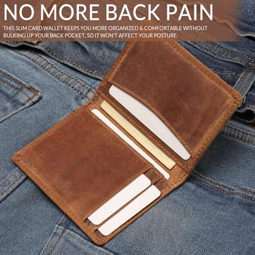 Cartera de cuero para tarjetas de crédito para hombres y mujeres, cartera delgada y plegable con bloqueo RFID, bolsillo frontal delgado, cartera minimalista para tarjetas, funda pequeña para
