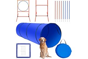 IKARE Dog Agility Training Equipment Pet Obstacle Course Training Starter Kit for Outdoor/Indoor with 70" Tunnel, Adjustable Hurdle, Jumping Ring, Weave Pole, Treat Pouch, Dog Bowl, Pause Box