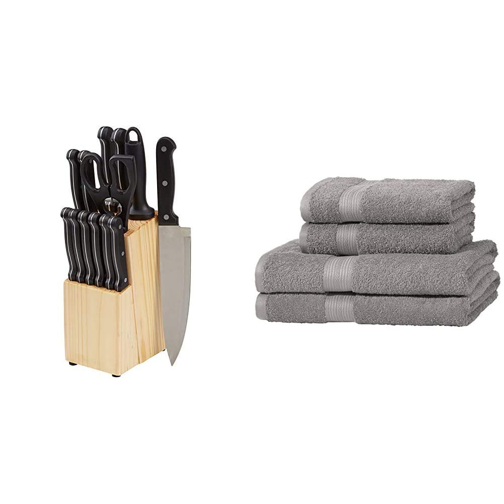 Amazon-Basics-Juego-de-cuchillos-de-cocina-y-soporte-14-piezas-Juego-de-toallas-colores-resistentes-2-toallas-de