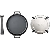 ooni Cast Iron Skillet Pan - 9" Round Fyring Skillet Pan with Removable Handle and Sainless Steel Trivet, Cast Iron Frying Pan, Pre-Seasoned Non-Stick Oven Safe Cookware, Pizza Oven &amp; BBQ Accessories