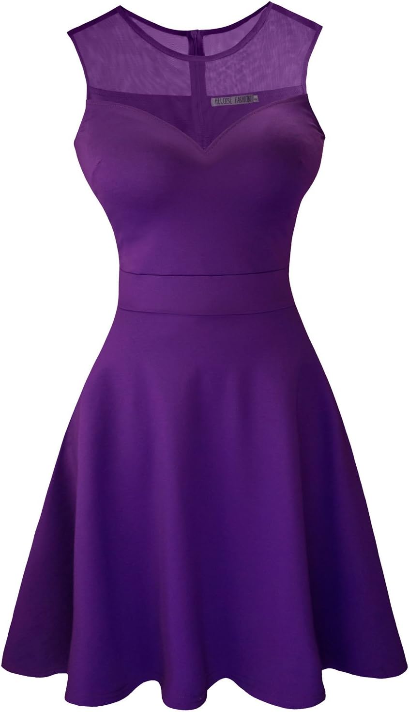 Sylvestidoso Women's A-Line Pleated Sleeveless Little Cocktail Party Dress with Floral Lace