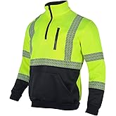 VENDACE Hi Vis Safety Reflective Sweatshirt for Men ANSI Class 3 High Visibility Fleece 1/4 Zipper Jacket No Hood (Yellow,2XL)