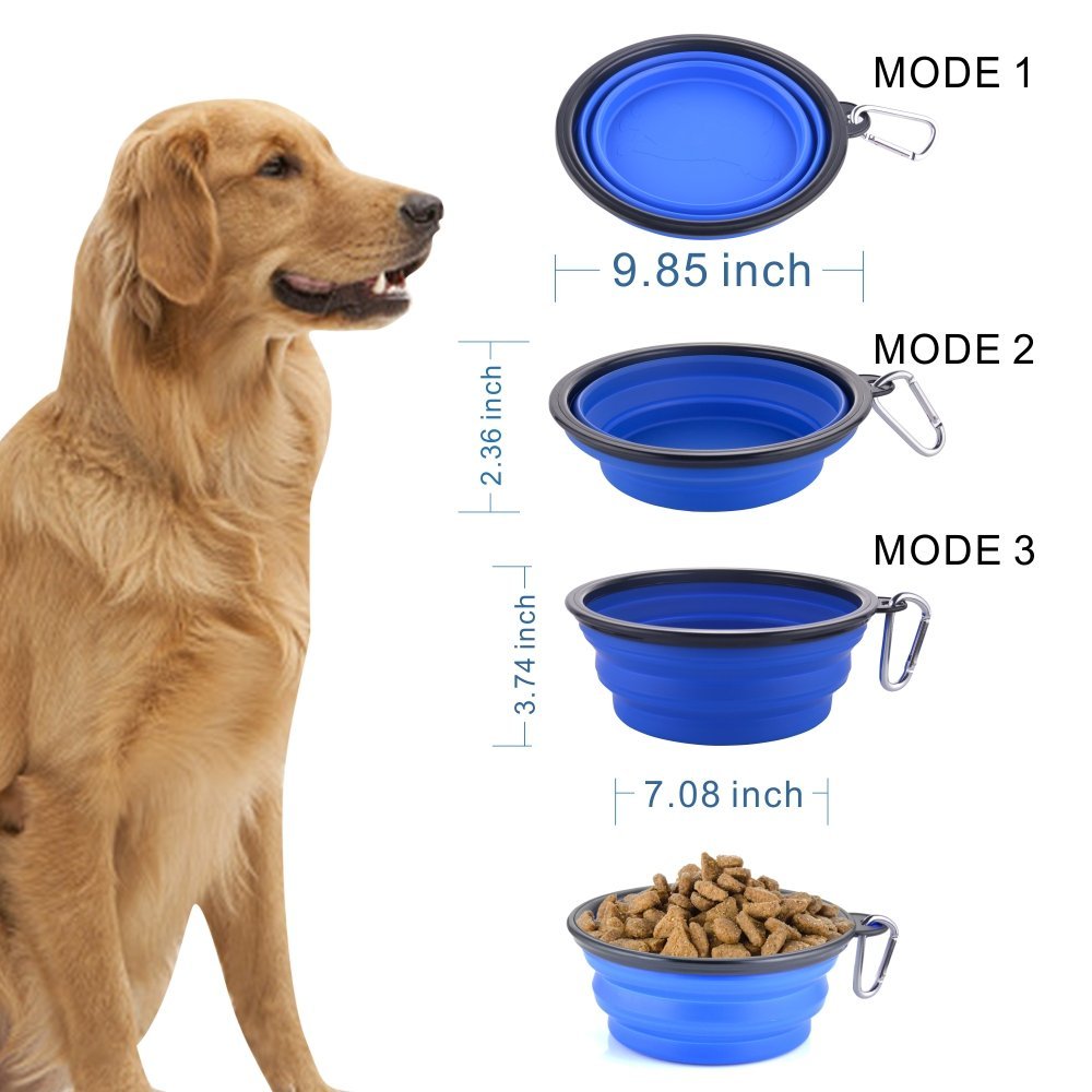 Guardians Extra Large Collapsible Dog Bowl, 102oz Portable Foldable Water Bowls Food Dishes with Carabiner Clip for Travel (Blue)