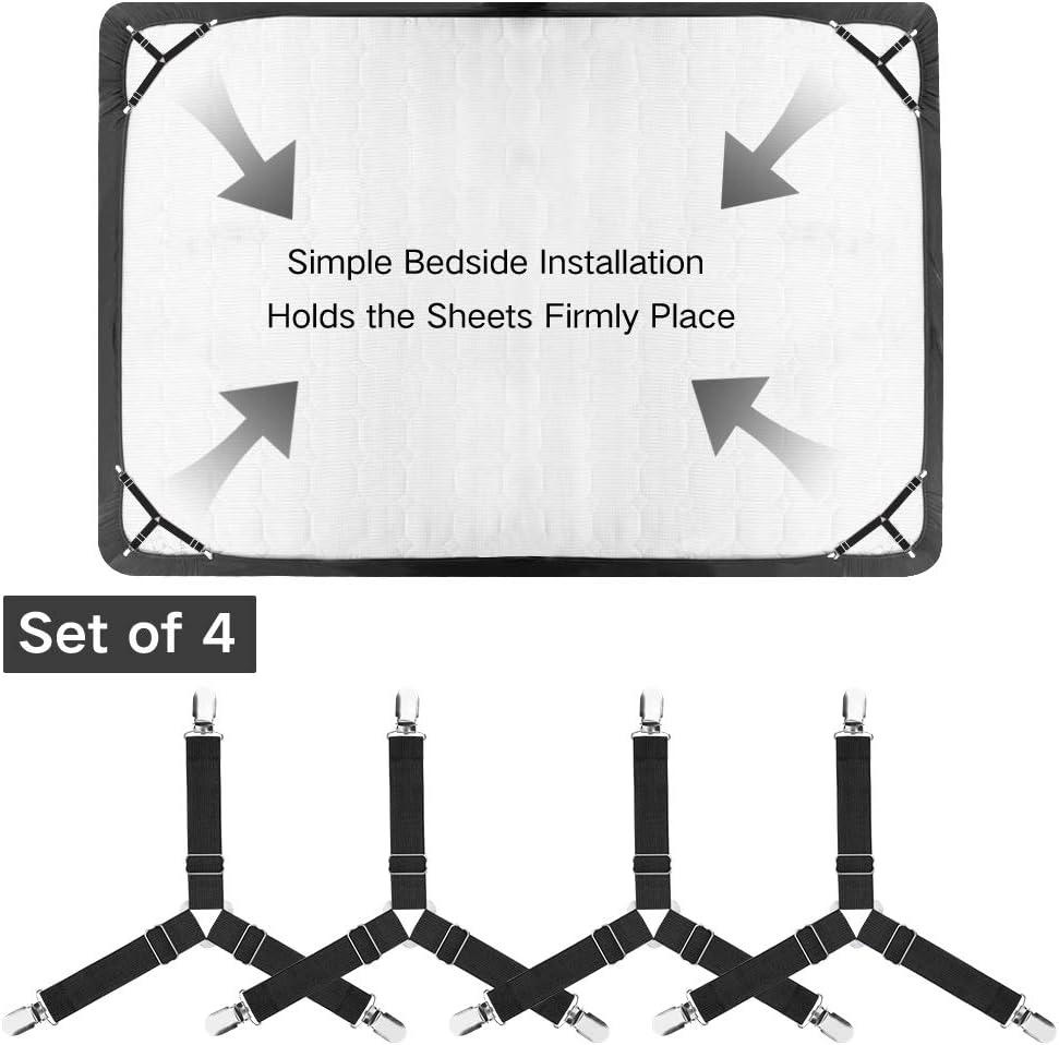 Bed Sheet Fasteners, 4 PCS Adjustable Triangle Elastic Suspenders Gripper Holder Straps Clip for Bed Sheets,Mattress Covers, Sofa Cushion: Home & Kitchen