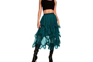 Kaei&Shi Long Tulle Skirt,High Waisted Asymmetrical Ruffle Skirts for Women,Renaissance Fairy Costume Concert Birthday Party