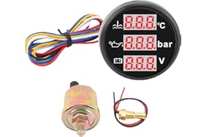 CHEOTIME 3 in 1 Gauge, Digital Temperature Meter & Oil Pressure Sensor Kit for Car Boat, 52mm Black Backlight Display, Water 