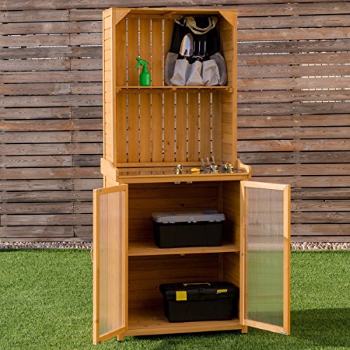 Apontus Potting Bench Cabinet Storage Wooden Garden Shed Tools Organizer Work Station