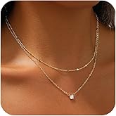 DIFOMI Gold Layered Necklace for Women,Dainty 14K Gold Plated Pendant Necklace Simple Charm Chain Choker Necklace Trendy Jewelry for Women