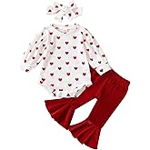 ADXSUN Baby Girl Valentine's Day Outfits Heart Print Romper+Flared Pants+Headband Infant Clothes 0-18 Months