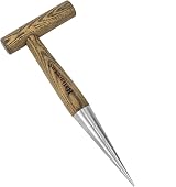 Haliaeetus Garden Dibber L-Shaped Wood Handle 5" Depth Marks Stainless Steel Tip view 1