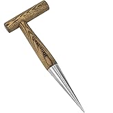 Haliaeetus Dibbler Garden Tool, 5'' Depth Mark Bulb Dibber for Sowing Seeds | Easy to Grip L-Shaped Wood Handle Garden Dibber, Stamped Stainless Steel Tip Seed Dibber, 11.3'' Dibber for Planting Seedling