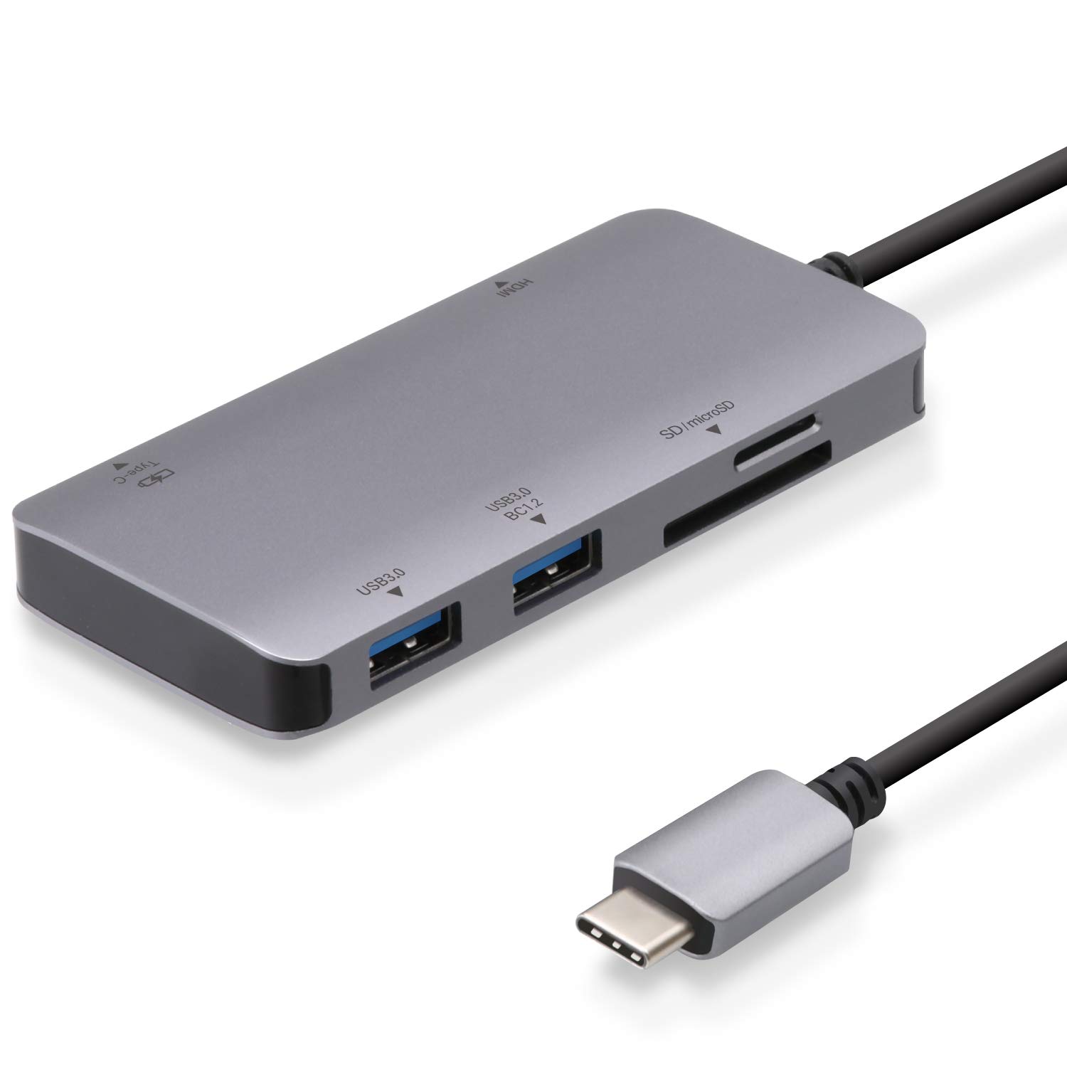エレコム USB Type-C ハブ ドッキングステーション 6-in-1 DST-C12SV/EC 100W PD対応 USB3.1 Type-C×1ポート USB3.0-A×2ポート 4K対応HDMI×1ポート SD/microSDスロット ケーブル長30cm Macbook Pro16まで充電/iPad Pro/Chromebook/Surface他対応商品画像