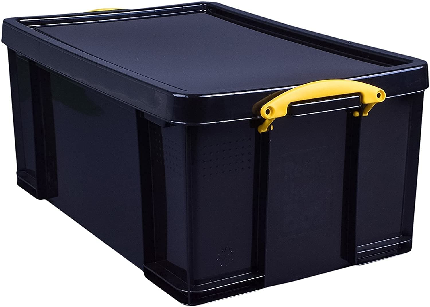 Really Useful Box Plastic Storage 48 Litre Solid Black with Yellow Handles