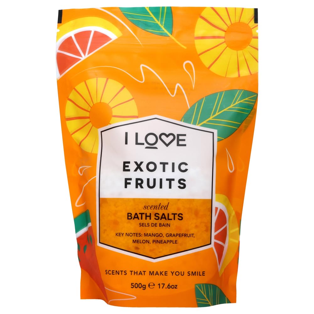 I Love Signature Exotic Fruits Scented Bath Salts, with 99% Naturally Derived Ingredients, Lightly Fragranced Leaving Skin Feeling Silky & Smooth, Vegan-Friendly - 500g