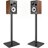 Speaker Stands Pair, 30" Fixed Height, 55lbs Weight Capacity,Wooden Base | 55lbs Weight Capacity, 11.8" Base, Cable Management, Freestanding Speaker Floor Stand for Surround Sound,Wooden Base