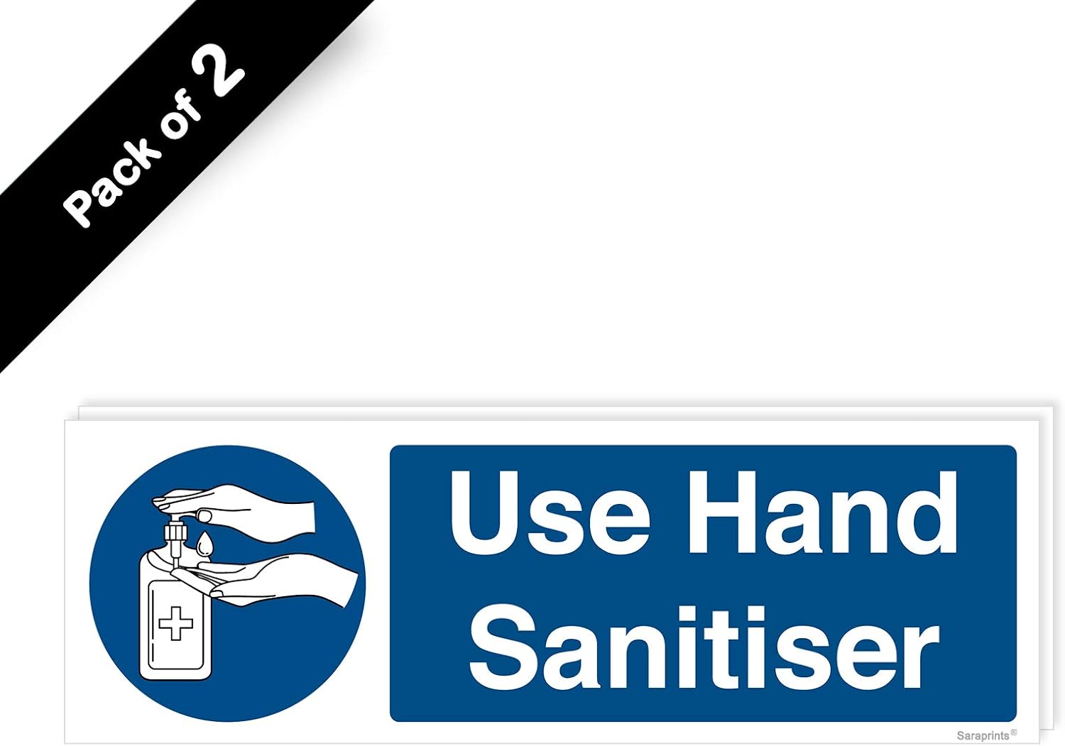Pack of 2 Sanitise Hands Sign Landscape Self Adhesive Waterproof Stickers Sanitiser Sign 300mm x 100mm V1123 - Image 3