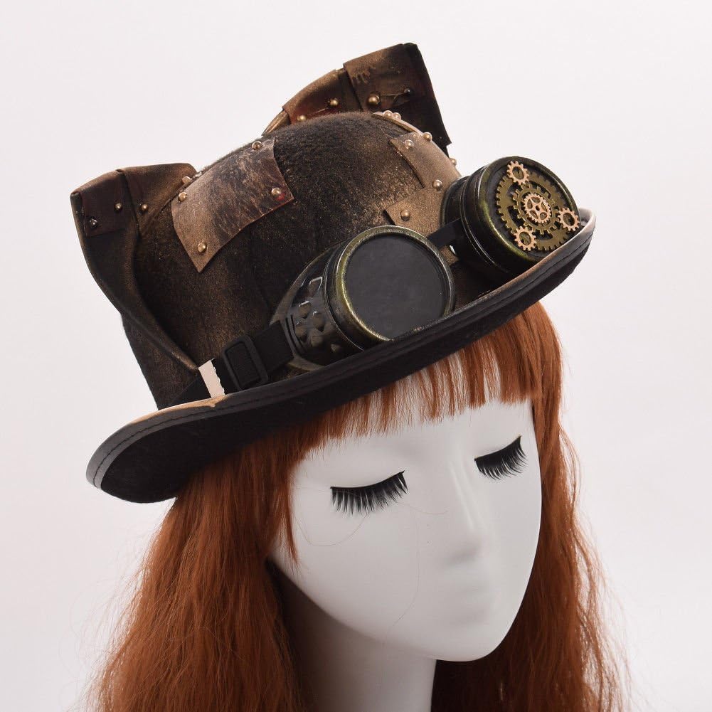 GRACEART Cat Ears Steampunk Hat with Goggles Bronze (cat Ear) - Image 5