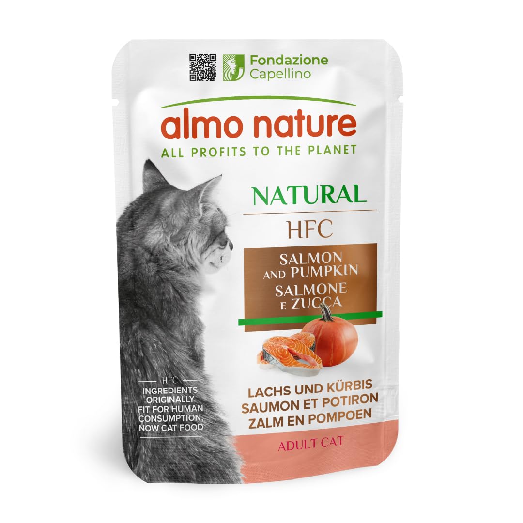 Almo Nature HFC Natural - Wet Cat Food for Adult Cats - Salmon and Pumpkin - Human-Grade, Gluten-Free - 55g (Pack of 24)