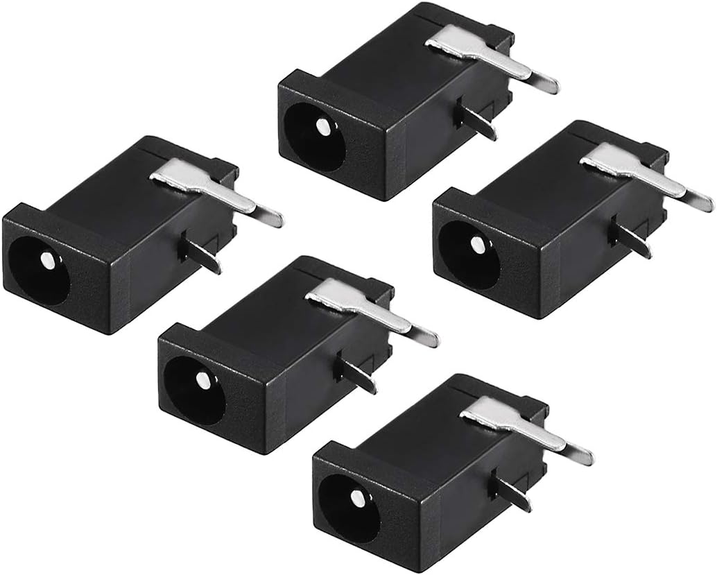 sourcing map DC-002 3.5mmx1.3mm DC Power Jack Plug 3 Pin Female Socket Connector 5pcs, Black, DC-002 3.5*1.3mm