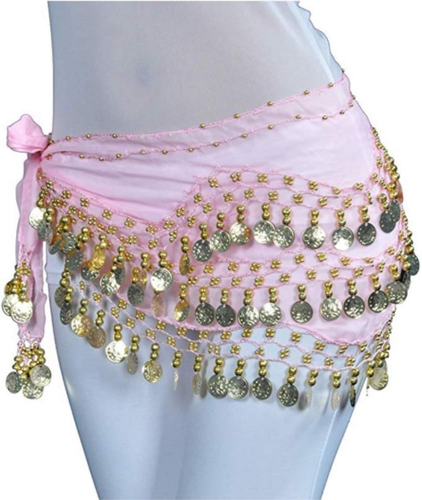 Women Chiffon Dangling Gold Coins Belly Dance Hip Skirt Scarf Wrap Belt