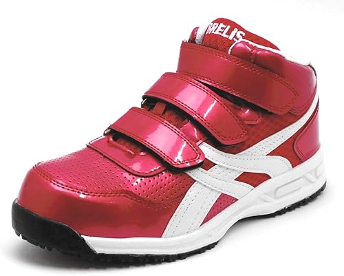 Amazon Brelis 安全靴 ハイカット 面ファスナータイプ セーフティシューズ エナメル メッシュ レッド 安全靴 作業靴