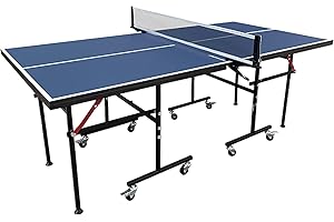 MOOTHLION Mid-Size Indoor Table Tennis Table with Quick Clamp Ping Pong Net and Post Set, Foldable Table Indoor Outdoor，Black and Blue