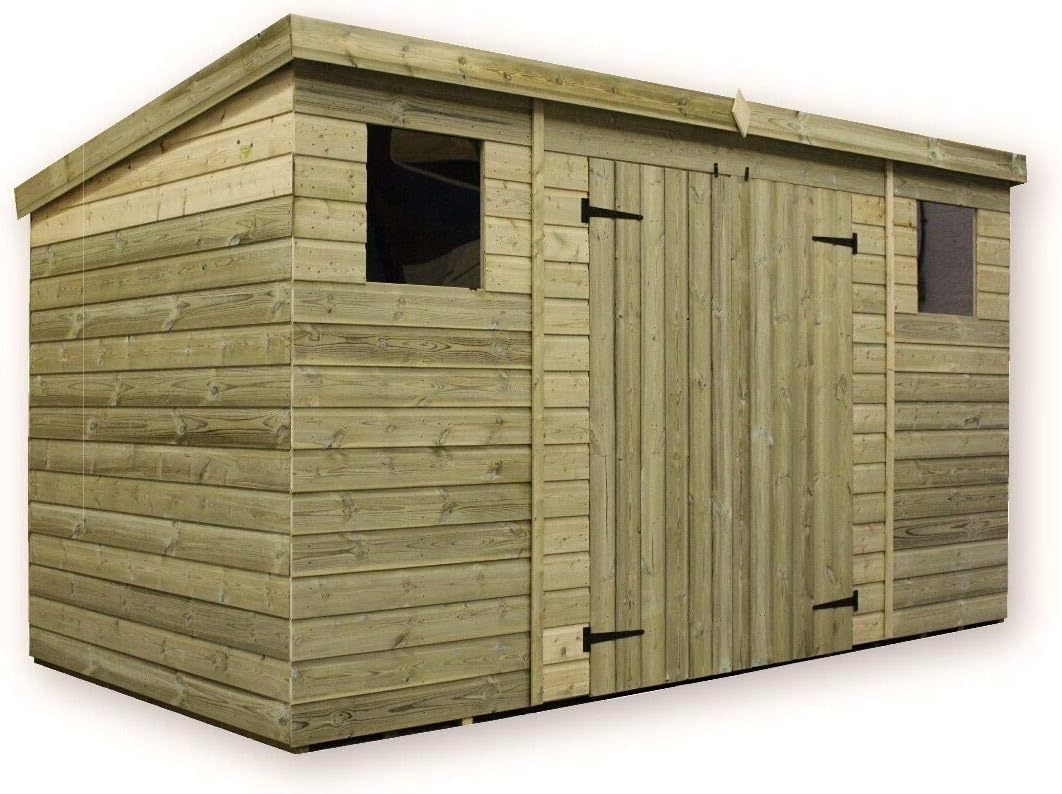 EMS Retail WOODEN GARDEN SHED 10X3 12X3 14X3 PRESSURE TREATED TONGUE AND GROOVE PENT SHED (10x3,Yes)