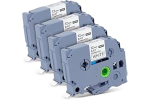 BPXX Replacement for P-Touch Label Tape, Brother Label Maker Tape, Tze 231 Label Maker Tape 12mm 0.47 White, Compatible with Brother PT-D210 H110 D220 D410 D600 P-Touch Series, 4-Pack