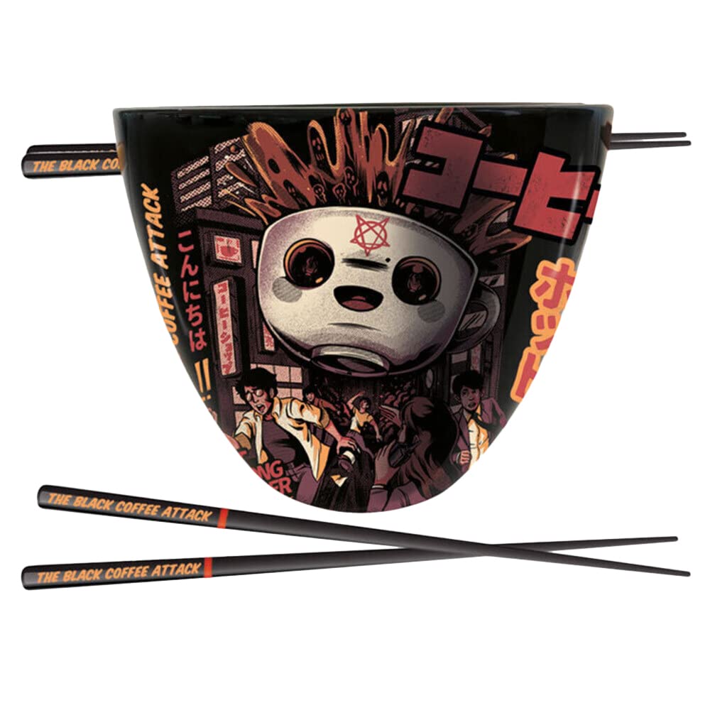 Pyramid International Ilustrata Ramen Bowl Set with Chopsticks (Black Coffee Design) in Presentation Gift Box - Official Merchandise