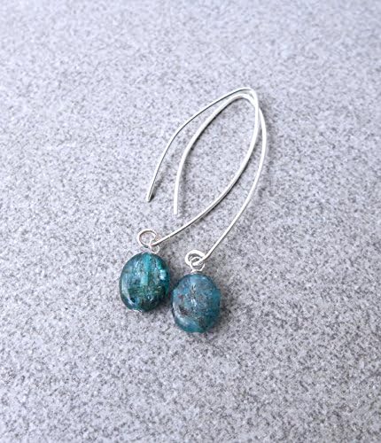 Kyanite Threader Earrings, Blue Stone Sterling Silver Minimalist Wire Curved Arc Earrings