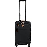 Bric's X-Travel 21” Carry-On Spinner – Luxury Softside Luggage with 360° Wheels, Recycled Water-Resistant Fabric, Interior Pockets, and Leather Details – Black