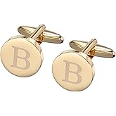 PATIKIL Men Cufflinks, Initial Cufflinks for Men Classic Alphabet Copper Round Cuff Links for Father Husband Weddings Gift