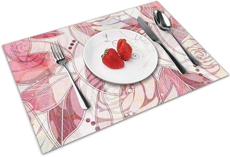 Amazon バラ柄で印刷滑り止め耐熱防汚防水ランチョンマットデザインダイニングテーブルマット12x18 4個 ランチョンマット オンライン通販