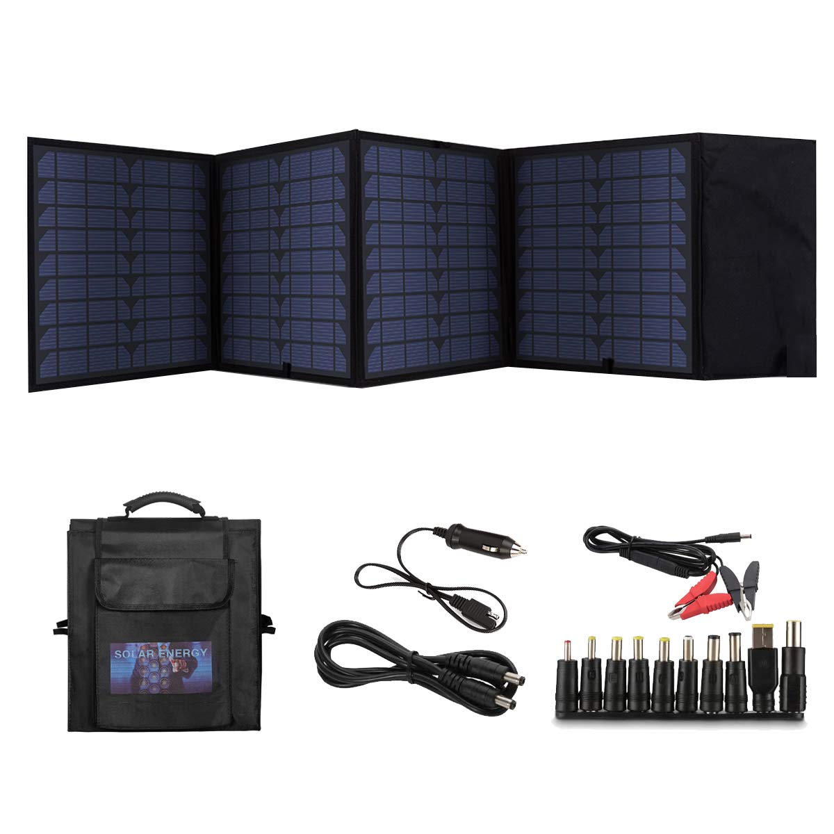 BETOP-camp 60W Foldable Solar Panel Kit 18V Portable Solar Charger with 5V USB DC Output Portable Power Pack for Laptop, Tablet, iPad, iPhone and 12V Car/Boat/RV Battery