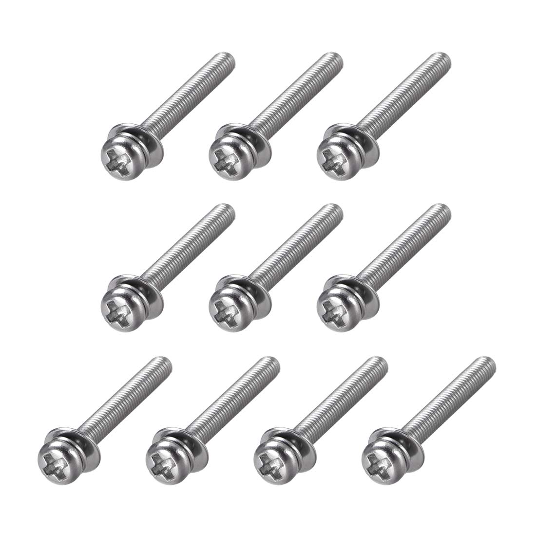 sourcing map M3 x 25mm Stainless Steel Phillips Pan Head Machine Screws Bolts Combine with Spring Washer and Plain Washers 10pcs