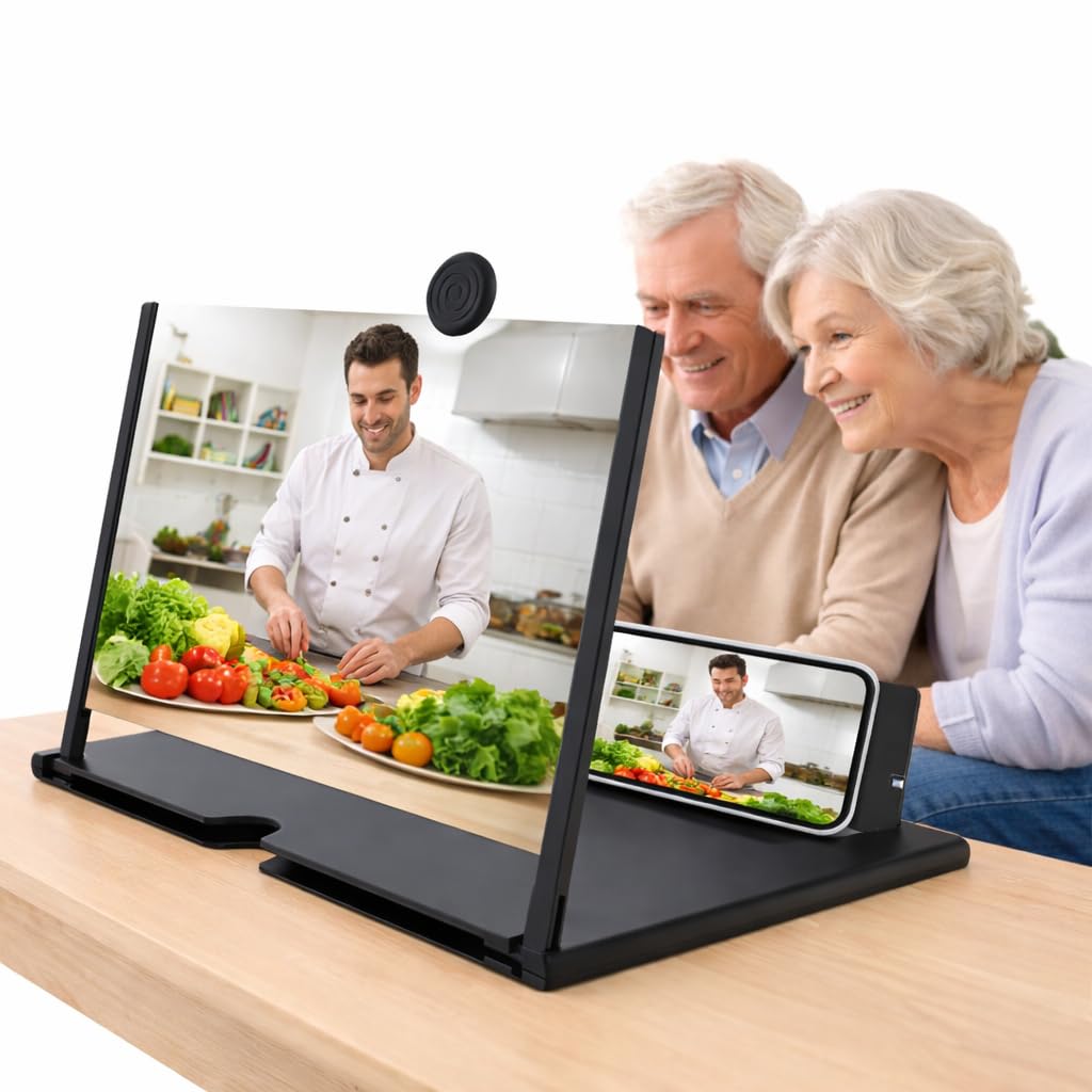 Mobile Phone Screen Magnifier, 3D HD Mobile Screen Amplifier for Movies & Videos, Foldable Phone Stand Enlarger Compatible with All Smartphones-12inch