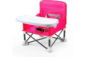 PandaEar Portable Travel Booster Seat with Tray| Folding Baby Seat Booster High Chair for Dining Table| Compact Camping Chair for Lawn, Beach Indoor/Outdoor Use| Toddlers, Kids (Pink)