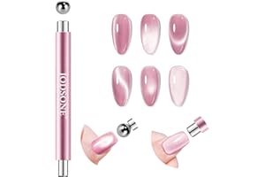 JODSONE 3-in-1 Cat Eye Magnet Nail Art Tool,Pink Gold Cylindrical & Round Ball Nail Magnet Pens, Multi-Effect Magnets for Cat Eye Gel Polish DIY at Home Salon
