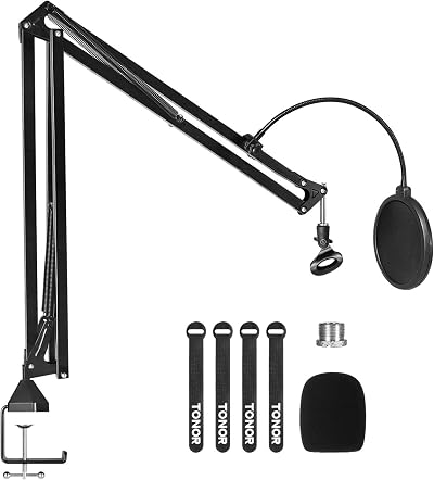 TONOR T30 Microphone Arm Stand with Pop Filter, 360° Rotation, 2kg Load