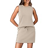 WIHOLL Two Piece Skirt Sets for Women Summer Vacation Outfits Tennis Skirt Crew Neck Top Versatile Lounge Sets